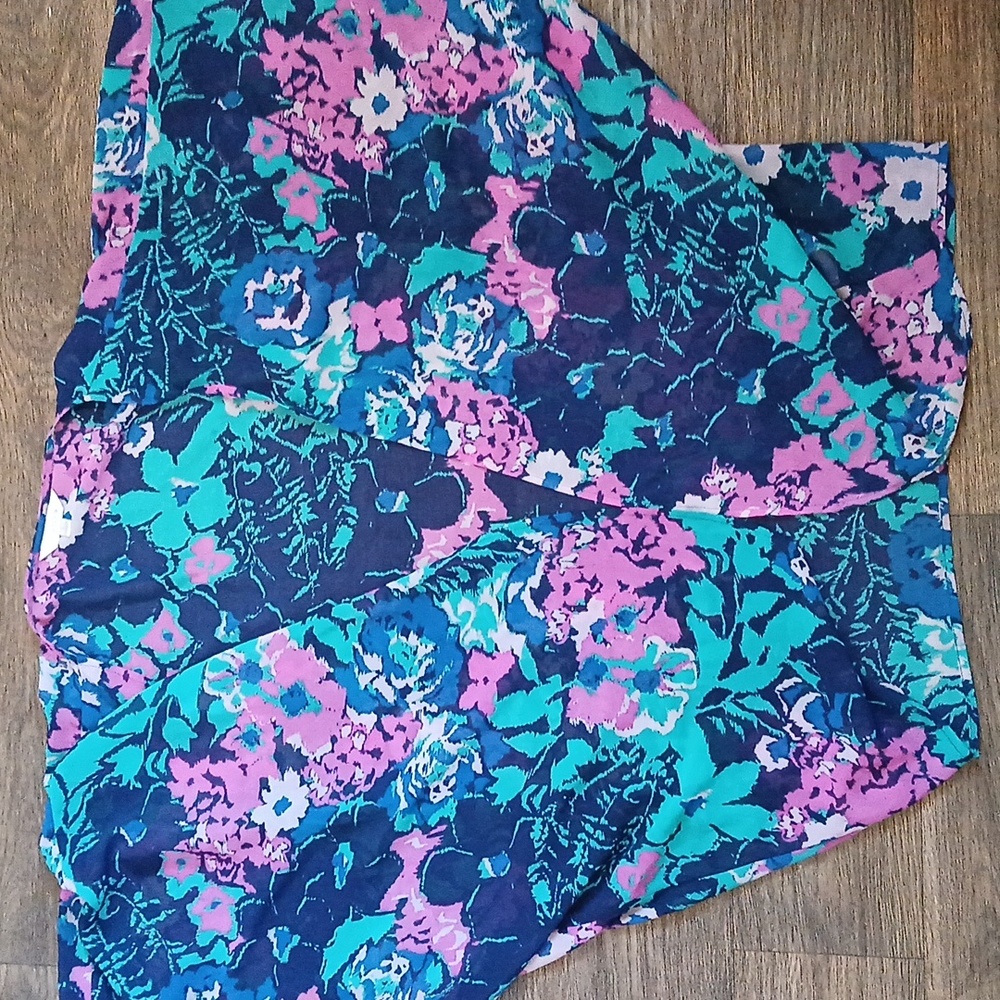 Charming Charlie Blue Multi-colored Sheer Floral Kimono Cover-up Cardigan.